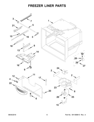 Freezer Liner Parts Diagram and Parts List for WRB329LFBM01  Whirlpool Refrigerator