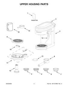 Upper Housing Parts Diagram and Parts List for 5KES6403EDG0  KitchenAid Coffee Maker