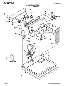 Top And Console Parts Diagram and Parts List for 7MWGD1730YW1  Whirlpool Dryer