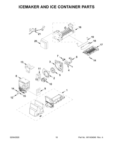 Icemaker And Ice Container Parts Diagram and Parts List for WRF550CDHZ03  Whirlpool Refrigerator
