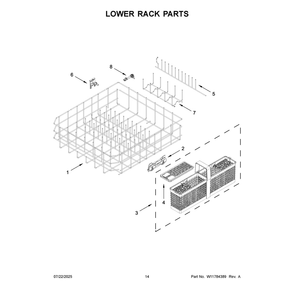 Lower Rack Parts Diagram and Parts List for KDTS724SJP0  KitchenAid Dishwasher