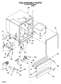 TUB ASSEMBLY PARTS Diagram and Parts List for SUD5100MQ0  Whirlpool Dishwasher