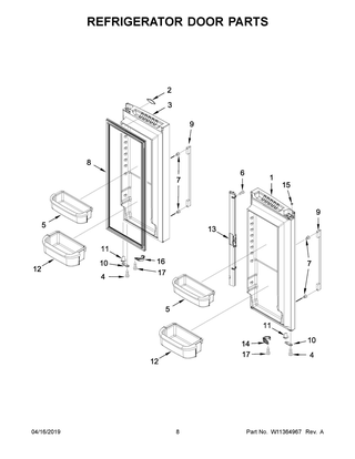 Refrigerator Door Parts Diagram and Parts List for WRFA35SWHN01  Whirlpool Refrigerator