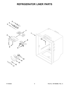 Refrigerator Liner Parts Diagram and Parts List for WRB329LFBM05  Whirlpool Refrigerator