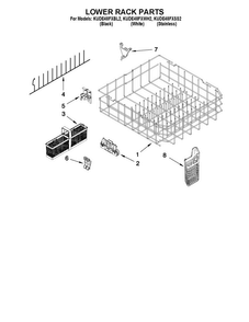 Lower Rack Parts Diagram and Parts List for KUDE48FXBL2  KitchenAid Dishwasher