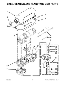 Case, Gearing And Planetary Unit Parts Diagram and Parts List for 5KSMC895ZSM0  KitchenAid Mixer