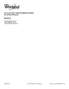 Cover Sheet Diagram and Parts List for WFE320M0EB0  Whirlpool Range