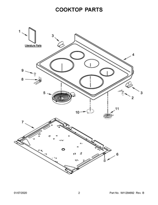 Cooktop Parts Diagram and Parts List for WFE550S0HV1  Whirlpool Range