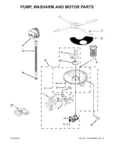 Pump, Washarm And Motor Parts Diagram and Parts List for KDTE204EBL3  KitchenAid Dishwasher