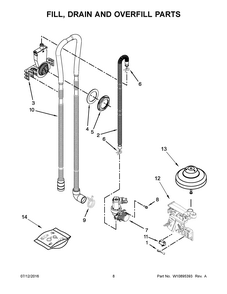 Fill, Drain And Overfill Parts Diagram and Parts List for 66514422N511  Kenmore Dishwasher