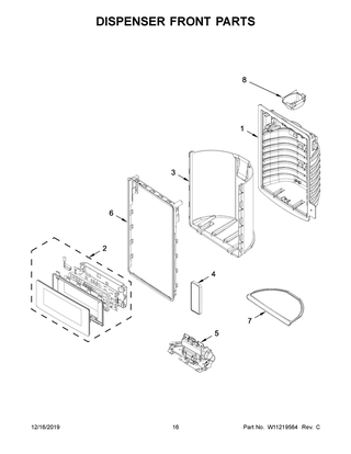Dispenser Front Parts Diagram and Parts List for WRF767SDHV00  Whirlpool Refrigerator