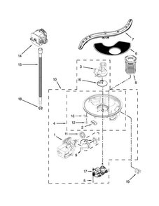 Pump, Washarm And Motor Parts Diagram and Parts List for KDTE554CSS3  KitchenAid Dishwasher