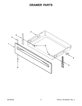 Drawer Parts Diagram and Parts List for YWEE510S0FW2  Whirlpool Range