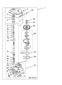 Gearcase Diagram and Parts List for 11029822800  Kenmore Washer