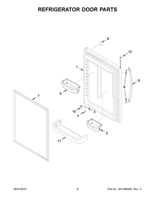 Refrigerator Door Parts Diagram and Parts List for WRB329RFBM01  Whirlpool Refrigerator