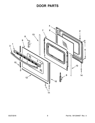 Door Parts Diagram and Parts List for YIES350XW4  Whirlpool Range