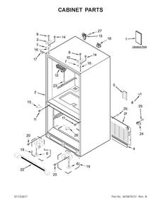 Cabinet Parts Diagram and Parts List for WRF535SWBW00  Whirlpool Refrigerator