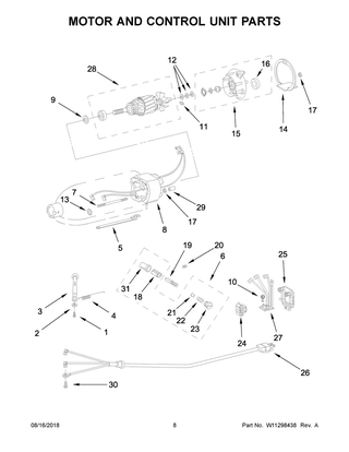Motor And Control Unit Parts Diagram and Parts List for 5KSM45BAQ4  Whirlpool Mixer