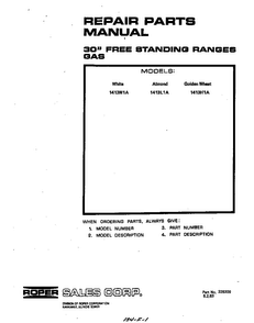 Front Cover Diagram and Parts List for 1413*1A  Roper Range