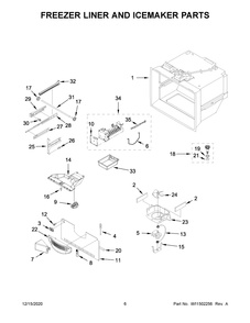 Freezer Liner And Icemaker Parts Diagram and Parts List for KRFF305EWH04  Whirlpool Refrigerator