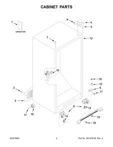 Cabinet Parts Diagram and Parts List for WZF34X18DW06  Whirlpool Freezer