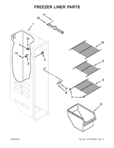 Freezer Liner Parts Diagram and Parts List for 5WRS22FDFG00  Whirlpool Refrigerator