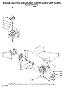 BRAKE, CLUTCH, GEARCASE, MOTOR AND PUMP PARTS Diagram and Parts List for HTW4300TQ0  Whirlpool Washer