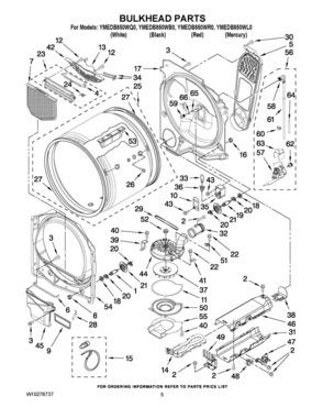 03 - BULKHEAD PARTS Diagram and Parts List for YMEDB850WQ0  Whirlpool Dryer