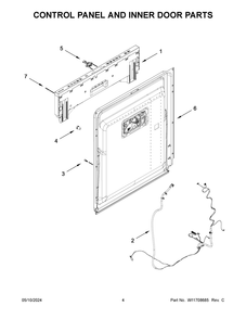 Control Panel And Inner Door Parts Diagram and Parts List for KDTF324PPA0  KitchenAid Dishwasher