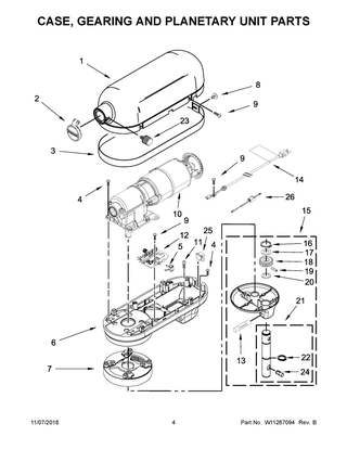 Case, Gearing And Planetary Unit Parts Diagram and Parts List for 3KSMC895TWH0  Whirlpool Mixer