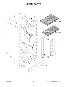 Liner Parts Diagram and Parts List for WZF56R16DW06  Whirlpool Freezer