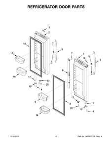 Refrigerator Door Parts Diagram and Parts List for WRF532SNHV02  Whirlpool Refrigerator