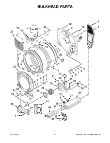 Bulkhead Parts Diagram and Parts List for YMED6630HC2  Whirlpool Dryer