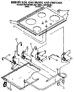 Burner Box, Gas Valves And Switches Diagram and Parts List for KGCG305XAL1  KitchenAid Cooktop