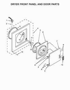 Dryer Front Panel And Door Parts Diagram and Parts List for WET4024EW0  Whirlpool Washer Dryer Combo