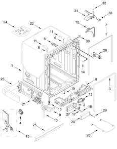 Tub And Frame Parts Diagram and Parts List for JDTS3924SP0  Whirlpool Dishwasher