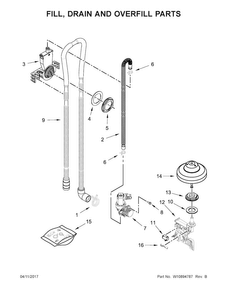 Fill, Drain And Overfill Parts Diagram and Parts List for WDF770SAFZ0  Whirlpool Dishwasher