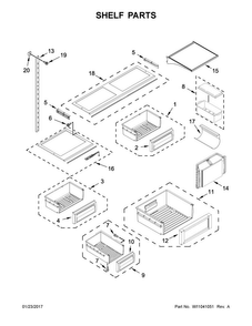 Shelf Parts Diagram and Parts List for KBFN506EPA01  KitchenAid Refrigerator