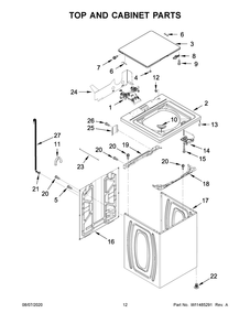 Top And Cabinet Parts Diagram and Parts List for WETLV27HW2  Whirlpool Washer Dryer Combo