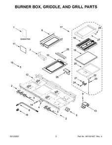 Burner Box, Griddle, And Grill Parts Diagram and Parts List for JDRP748HL01  Whirlpool Range