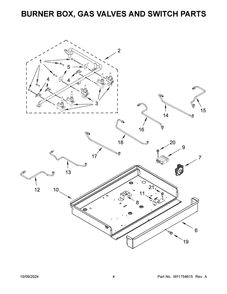 03 - Burner Box, Gas Valves And Switch Parts Diagram and Parts List for KCGS956ESS06  Whirlpool Cooktop