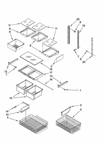 Shelf Parts Diagram and Parts List for GB2SHDXPQ12  Whirlpool Refrigerator