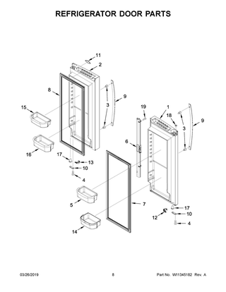 Refrigerator Door Parts Diagram and Parts List for WRF532SMHW01  Whirlpool Refrigerator