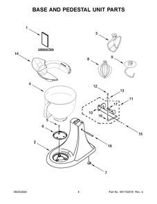03 - Base And Pedestal Unit Parts Diagram and Parts List for KSM150PSDC5  Whirlpool Mixer