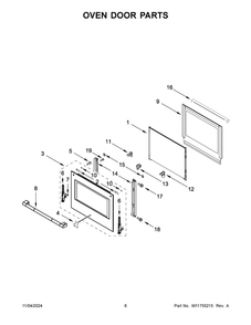 04 - Oven Door Parts Diagram and Parts List for JMW2430LL04  Whirlpool Microwave Oven Combo
