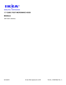 Cover Sheet Diagram and Parts List for IMH172DS1  Whirlpool Microwave