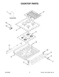Cooktop Parts Diagram and Parts List for KFGG504KPS4  KitchenAid Range