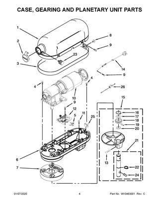 Case, Gearing And Planetary Unit Parts Diagram and Parts List for 5KSM7591XBSL0  Whirlpool Mixer