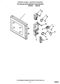 Door And Latch Diagram and Parts List for MC810XAB0  Whirlpool Microwave