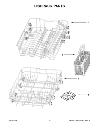 Dishrack Parts Diagram and Parts List for WDF550SAHS0  Whirlpool Dishwasher